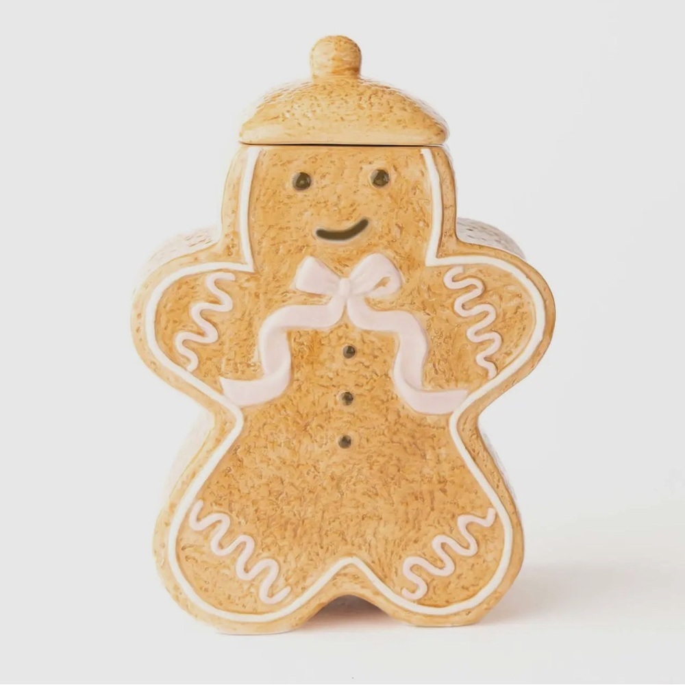 Festive Gingerbread Man Cookie Jar - Brown and White